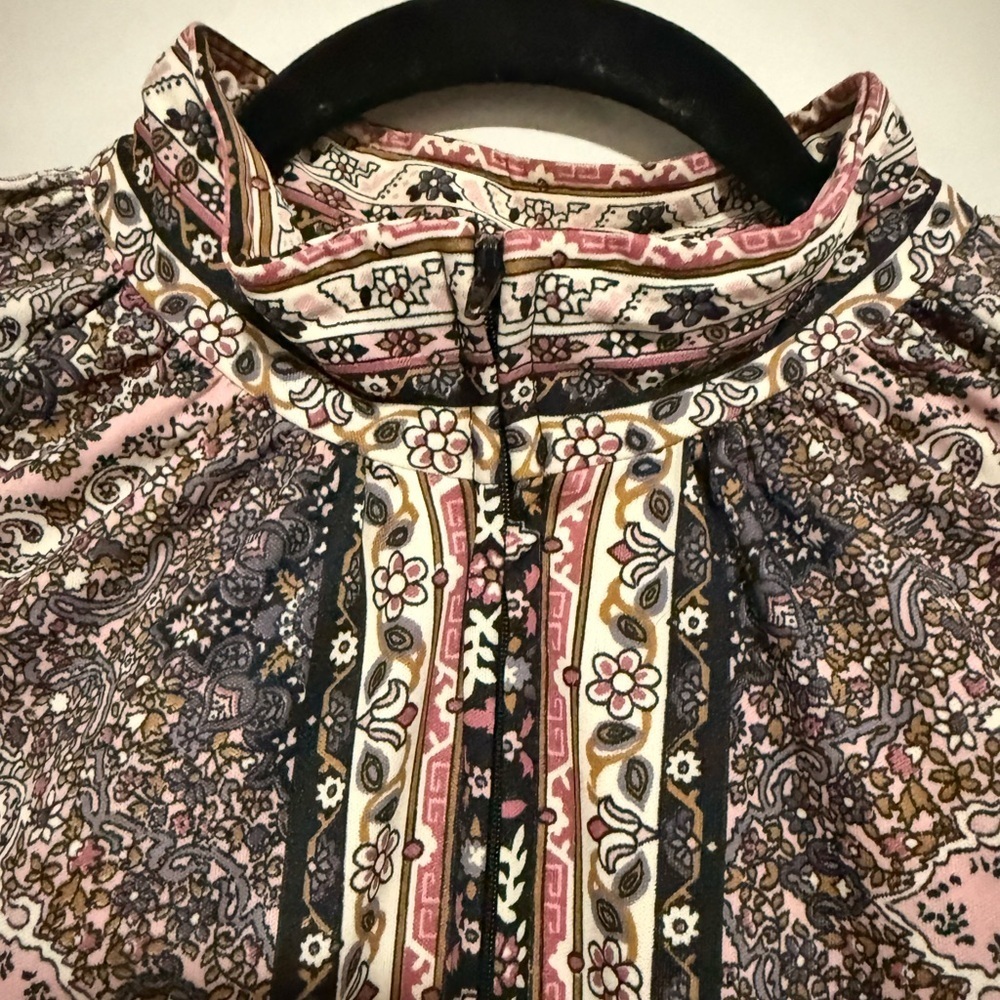 VTG Loungees Bohemian 1/2 Zip Housecoat Caftan Medium 60s 70s Retro - Picture 3 of 11
